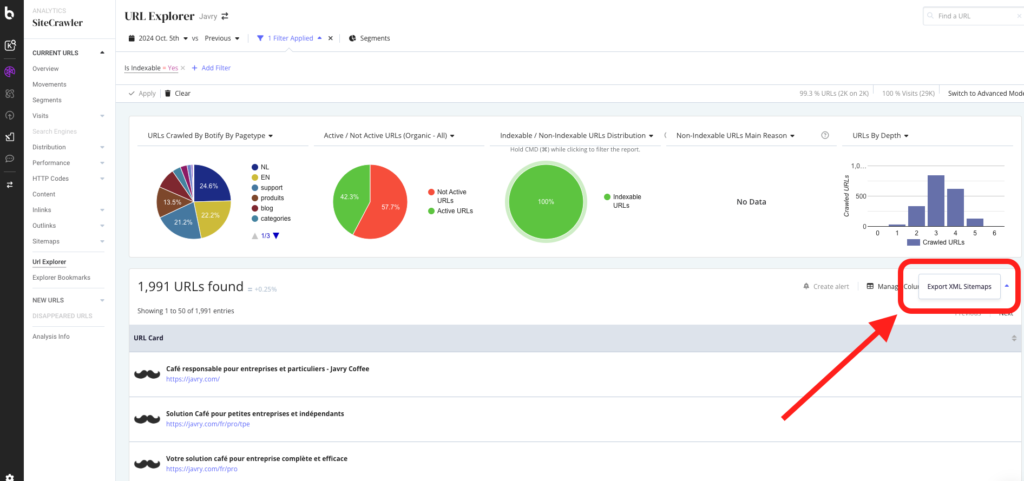 Bouton "Exporter en tant que Sitemap XML"